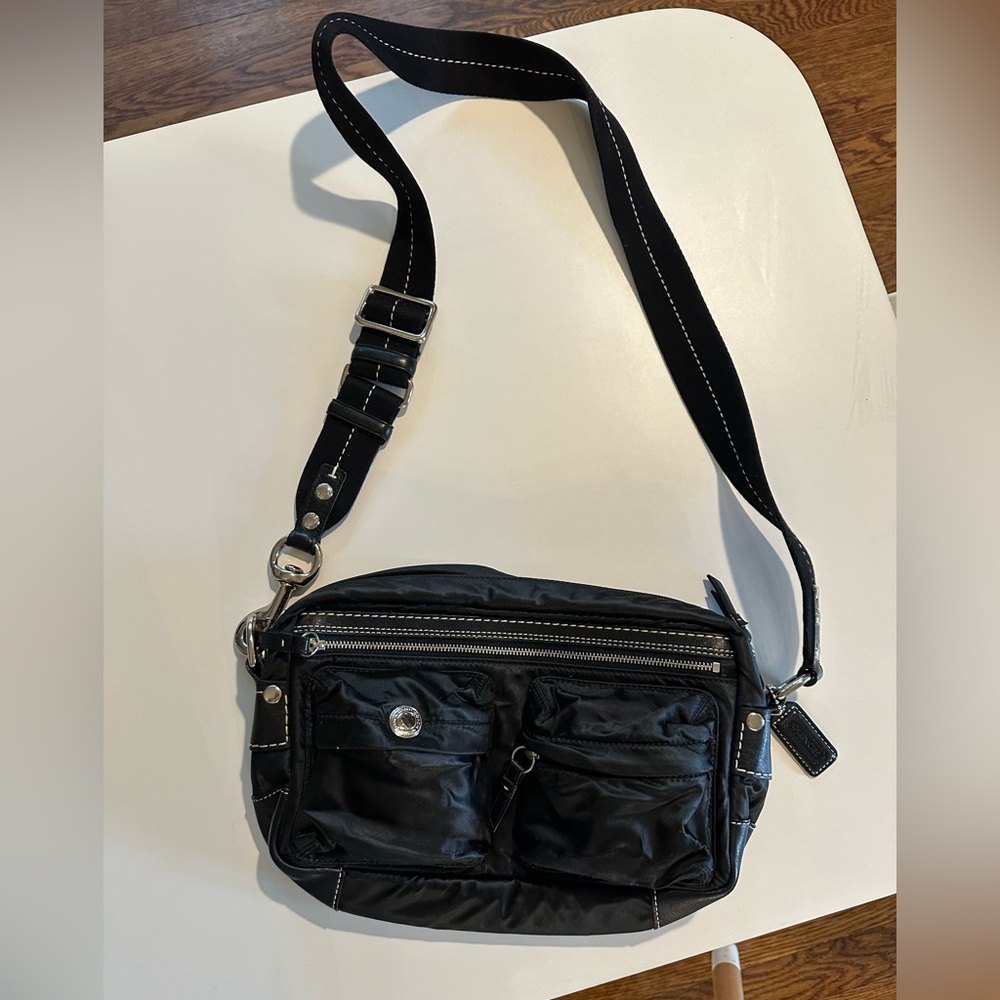 Vintage Coach 1896 black Nylon with Leather Trim Crossbody Bag